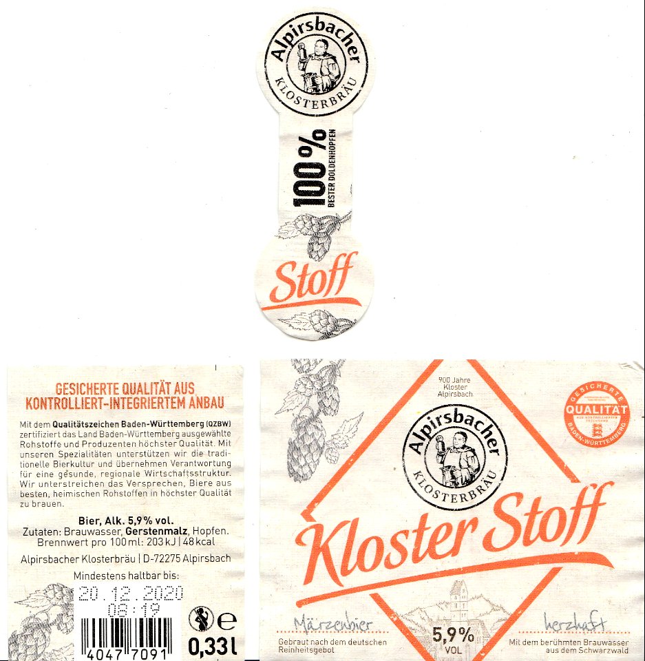 Alpirsbacher Klosterbräu - Kloster Stoff