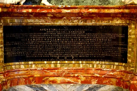 Augustino Favorito Sarzanensi inscription (Cardinal Agostino Favoriti), by Filippo Carcani, 1685 - Santa Maria Maggiore - Rome, Italy - DSC05736