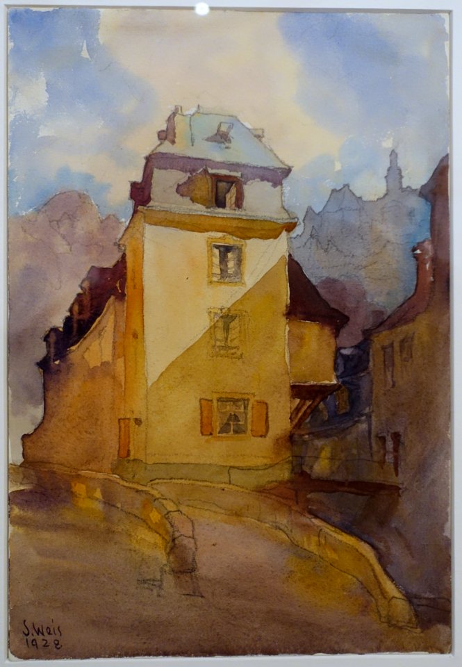 Au coin de la rue Plaetis et de la rue Sosthène Weis, Grund, by Sosthène Weis, 1928, aquarelle - Villa Vauban - Luxembourg City - DSC06378