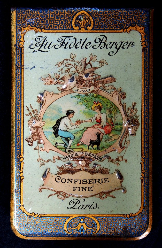 Au Fidele Berger, Confiserie Fine, Paris, tin notebook case