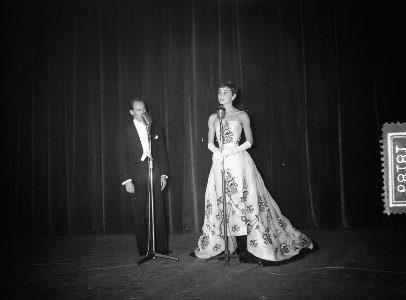 Audrey Hepburn bij feestavond film Tuschinsky, Bestanddeelnr 906-8181