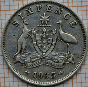 Australia Sixpence 1935 - reverse