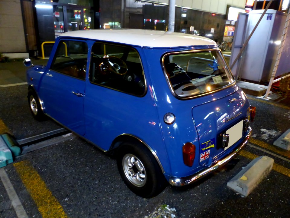 Austin Mini Cooper (ADO50S) at night rear