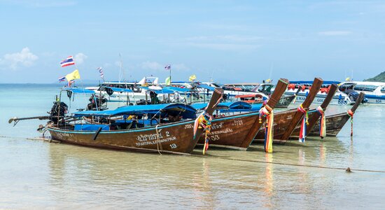 Beach wooden boats sea