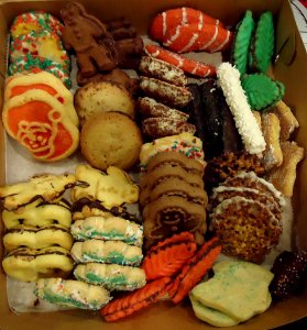 Assorted cookies in a box at a party