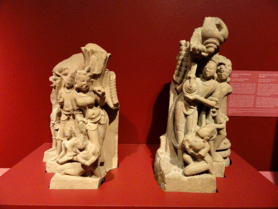Attendants of Vishnu, view 1, personifications of mace and discus, Rajasthan, India, 10th-11th century AD, sandstone - San Diego Museum of Art - DSC06371
