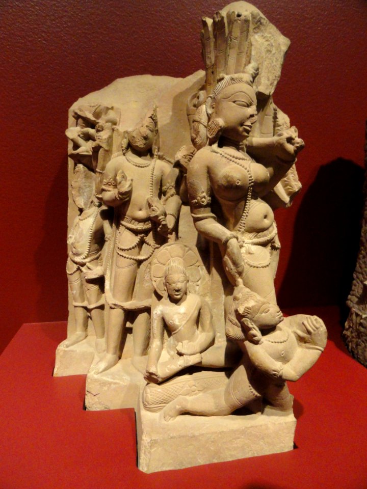 Attendants of Vishnu, view 2, personification of mace, Rajasthan, India, 10th-11th century AD, sandstone - San Diego Museum of Art - DSC06373