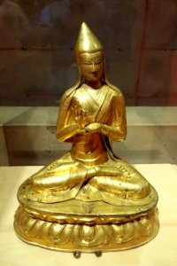 Atisha (982-1054), view 1, Tibet, c. 16th century, gilt bronze - Berkeley Art Museum and Pacific Film Archive - DSC04094