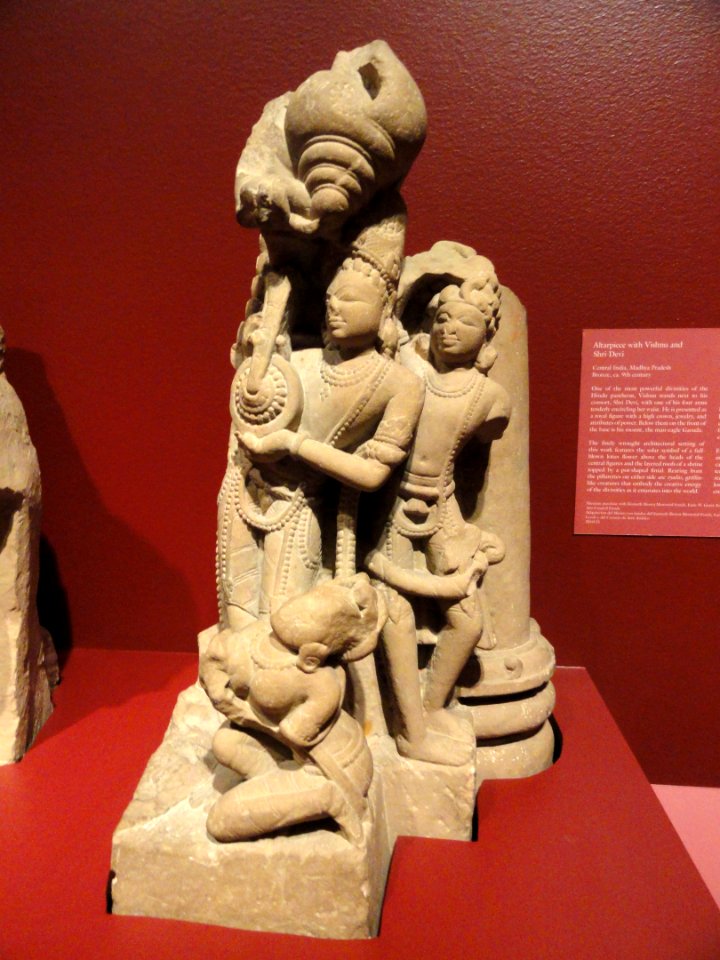 Attendants of Vishnu, view 4, personification of discus, Rajasthan, India, 10th-11th century AD, sandstone - San Diego Museum of Art - DSC06379