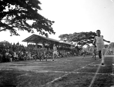 Atletiekwedstrijd. Finish 100 of 200 meter, Bestanddeelnr 8538
