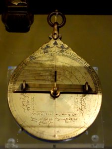 Astrolabe, Iran, 17th-18th century, cast brass, engraved, silver inlay on suspension bracket - Royal Ontario Museum - DSC04599