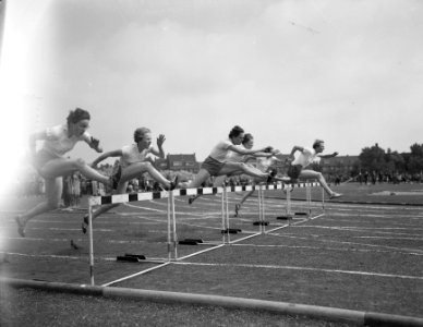 Atletiek Den Haag, 80 m horden dames met Fanny Blankers-Koen, Bestanddeelnr 906-5881