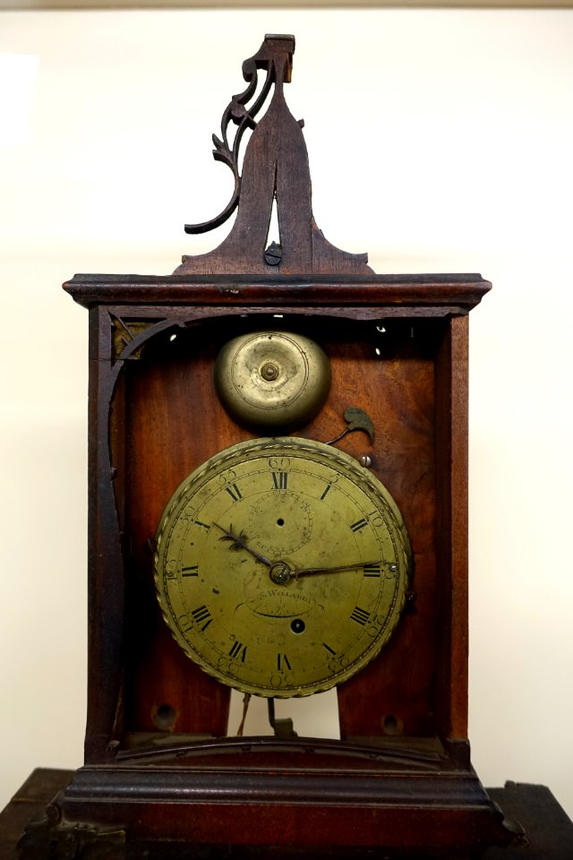 Astronomical Shelf Timekeeper by Simon Willard, Roxbury, Massachusetts, 1780, detail - Dedham Historical Society - Dedham Massachusetts - DSC04157