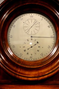Astronomical regulator detail, by Simon Willard, Jr., Boston, c. 1832-1842, distributor of standard time signals to New England, 1842-1857 - Putnam Gallery - Harvard University - DSC08013