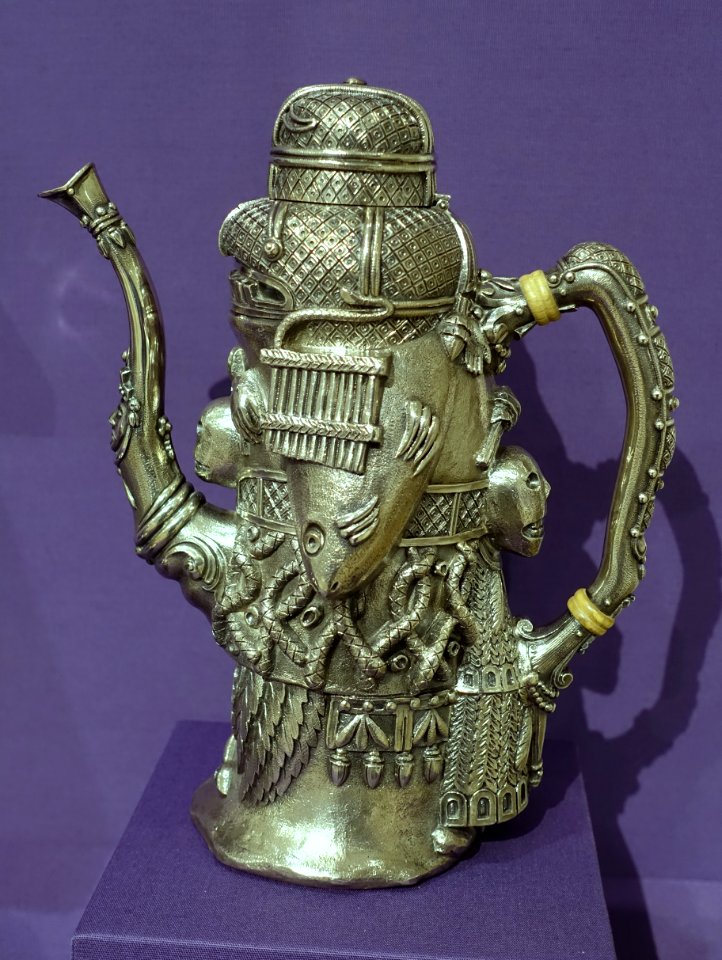 Aztec tete-a-tete coffee service, 1 of 3, commissioned by William Randolph Hearst, Tiffany & Co., New York City, c. 1897, silver, ivory - Dallas Museum of Art - DSC04853