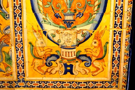 Azulejo with rabbits - Alcázar of Seville, Spain - DSC07462
