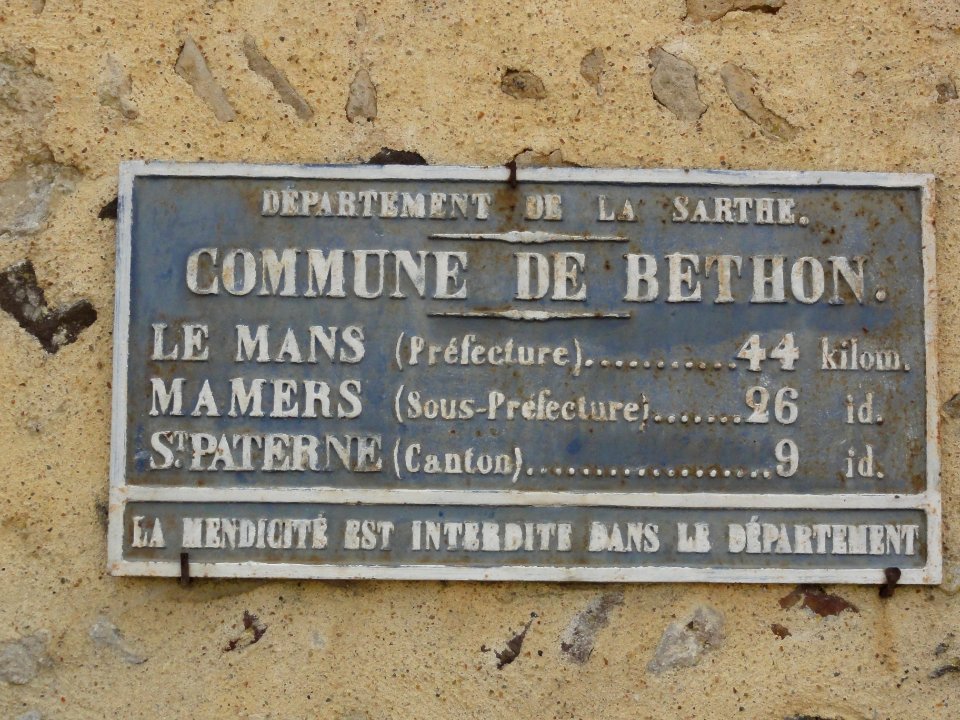 Béthon (Sarthe) plaque de cocher Commune de Béthon