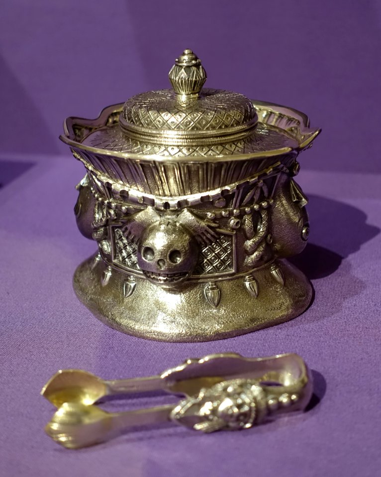 Aztec tete-a-tete coffee service, 3 of 3, commissioned by William Randolph Hearst, Tiffany & Co., New York City, c. 1897, silver, ivory - Dallas Museum of Art - DSC04855