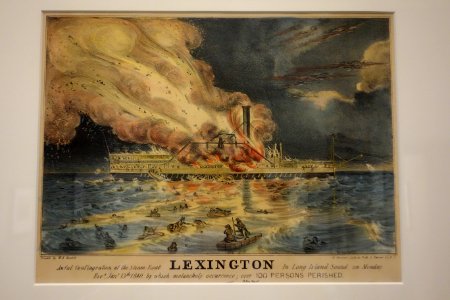 Awful Conflagration of the Steam Boat Lexington, 1840 - Nathaniel Currier after William K. Hewitt, undated, hand-colored lithograph - Albany Institute of History and Art - DSC08219