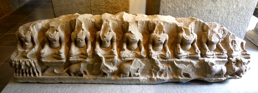 Bệ thờ tạc 9 vị thần Nine deities (Navagraha), Tra Kieu, Quang Nam, 10th century AD, sandstone - Museum of Vietnamese History 02