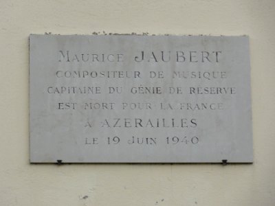 Azerailles (M-et-M) plaque Maurice Jaubert, mort pour la France