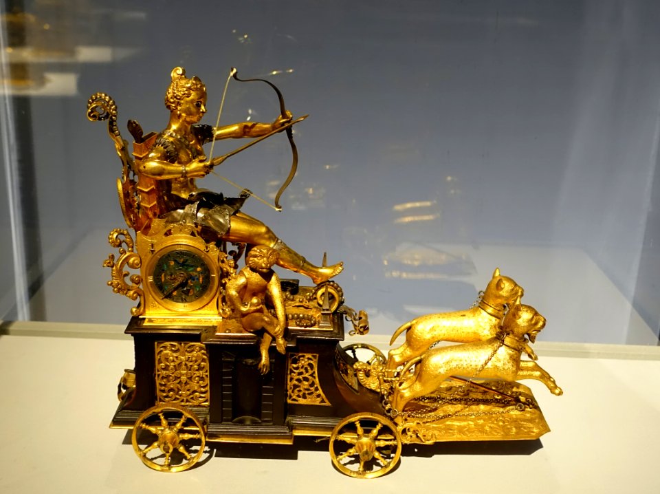 Automaton clock in the form of Diana on her chariot, South Germany, probably Augsburg, c. 1610, ebony, gilt bronze, silver, iron, brass - Metropolitan Museum of Art - New York City - DSC07058