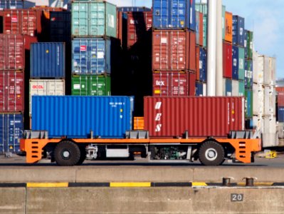 Automated guided vehicle container mover at Port of Rotterdam