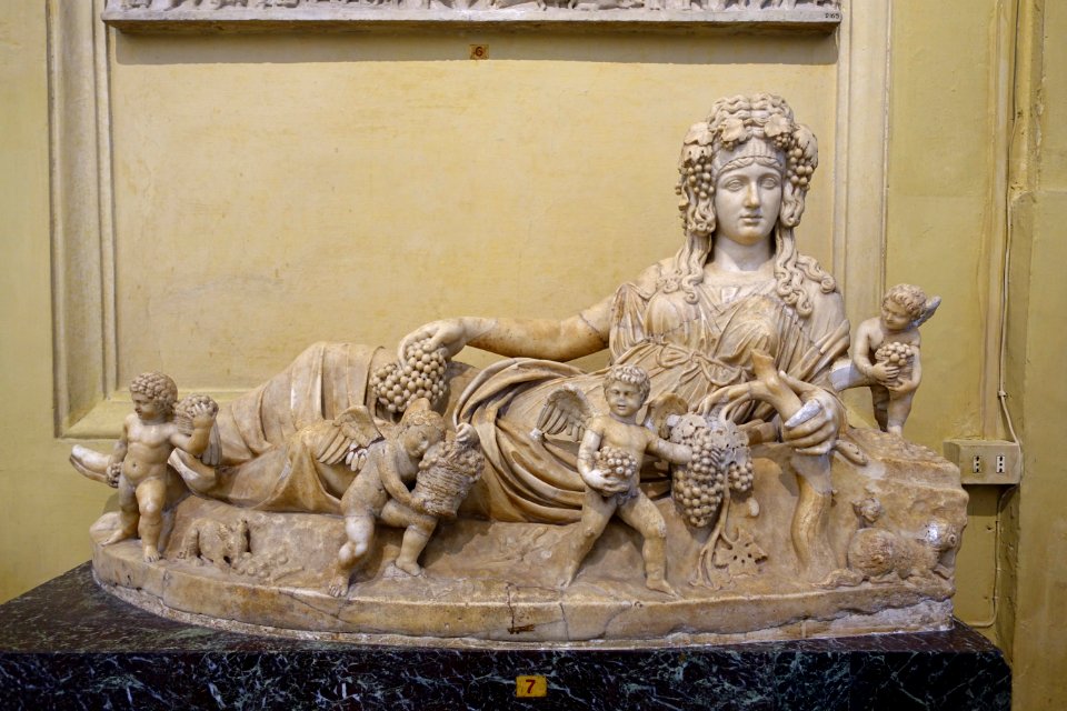 Autumn, inv. 2166, Roman, mid 2nd century AD, Found in 1804 on the Cesarini estate at Campo Jemini, with head added by Massimiliano Laboureur after 1804 - Museo Chiaramonti - Vatican Museums - DSC00892
