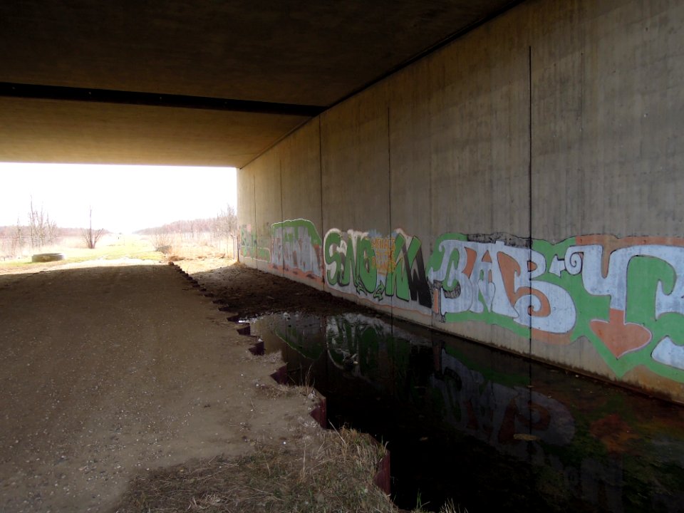 Autobahnbrücke der A 38 zur Sicherung der ökologischen Durchgängigkeit in der Neuen Harth in Gaschwitz -Niveauteilung-der-Unterführung- im März 2018