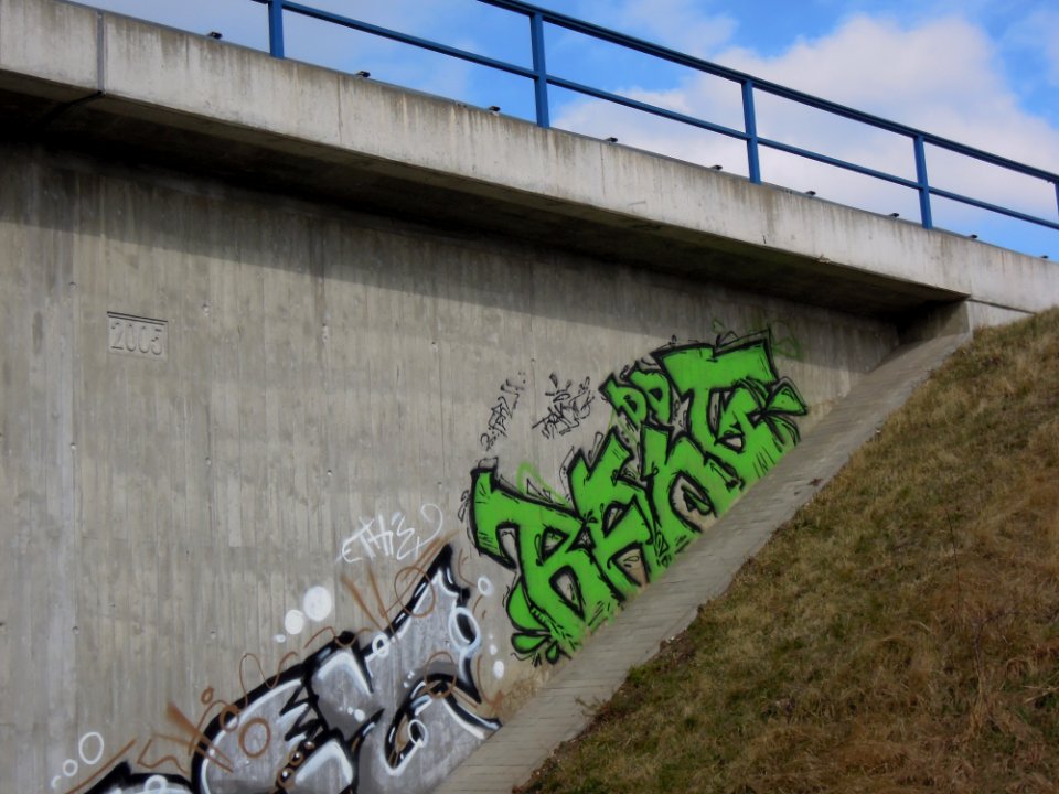 Autobahnbrücke der A 38 zur Sicherung der ökologischen Durchgängigkeit in der Neuen Harth in Gaschwitz -Baujahr- im März 2018