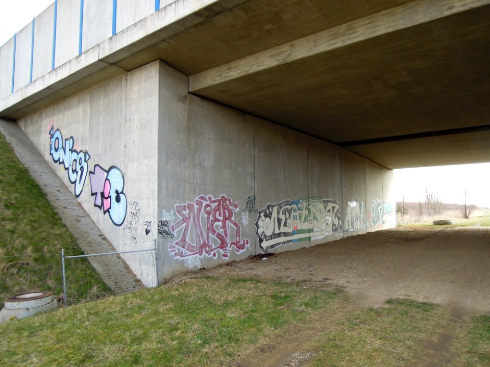 Autobahnbrücke der A 38 zur Sicherung der ökologischen Durchgängigkeit in der Neuen Harth in Gaschwitz -Untersicht- im März 2018b