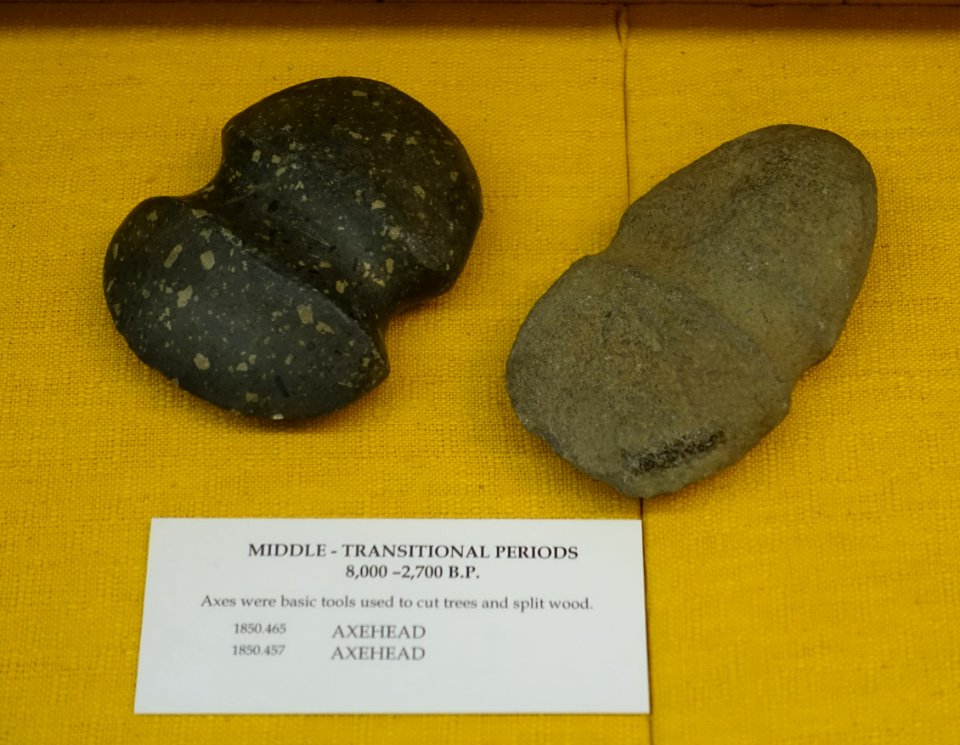 Axeheads, Native American, Middle - Transitional Periods, 8,000 to 2,700 years before present, stone - Old Colony History Museum - Taunton, Massachusetts - DSC03809