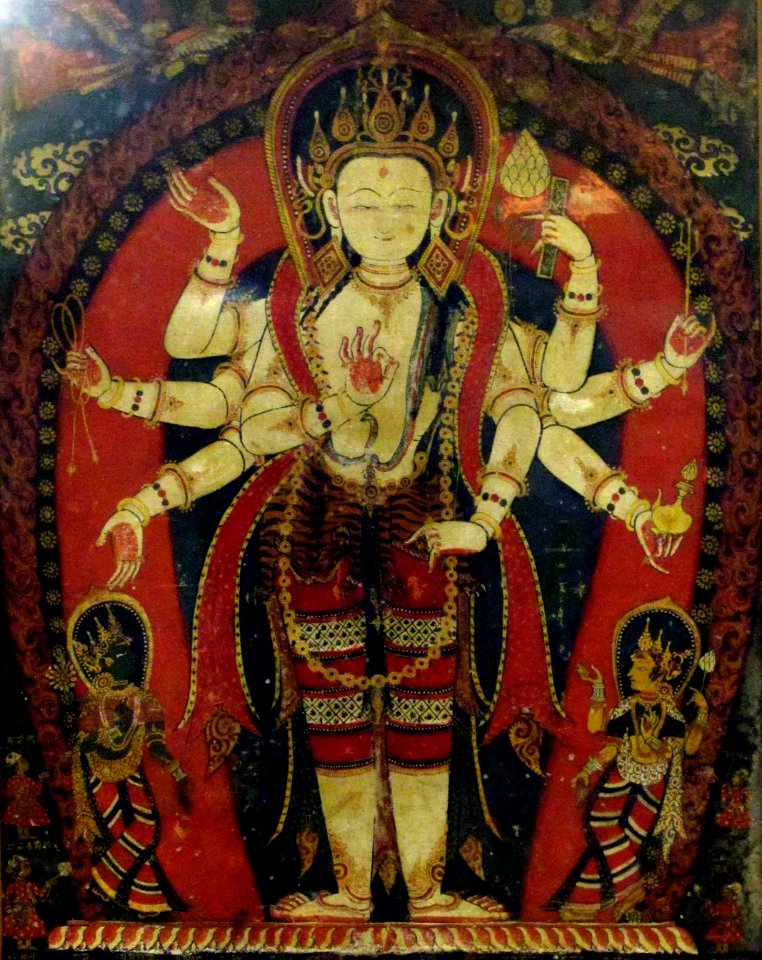 Avalokiteshvara, Tibetan painting of 17th-18th century at Bharat Kala Bhavan, Acc. No. 5704
