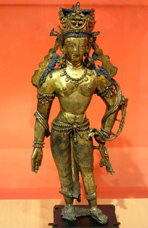 Avalokiteshvara or Padmapani, view 1, Western Tibet, Kashmir School, 9th or 10th century, gilt bronze - Berkeley Art Museum and Pacific Film Archive - DSC04041