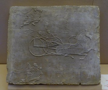 Axe chariot, China, collected in Chengdu City suburb, Eastern Han dynasty, 25-220 AD, tomb tile - Sichuan Provincial Museum - Chengdu, China - DSC04825