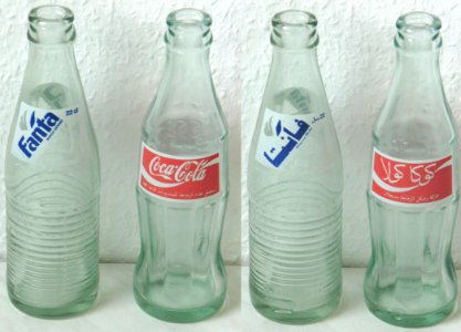 Arabic Coca-Cola and Fanta glass bottle