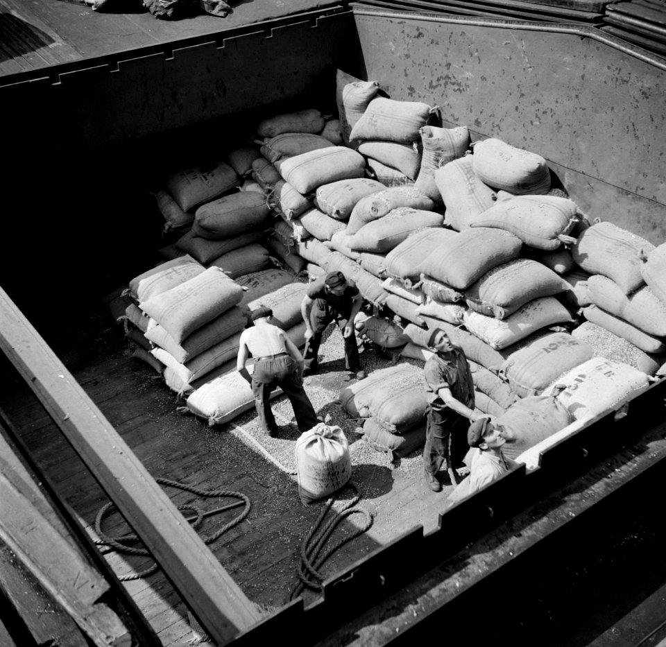 Arbeiders in een scheepsruim in de overslaghaven van Bazel-Kleinhüningen, gezien, Bestanddeelnr 254-1264