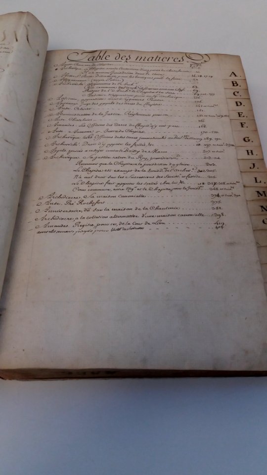 Archives départementales du Rhône - Chapitre Saint-Jean - Armoire Abel - Table des matières