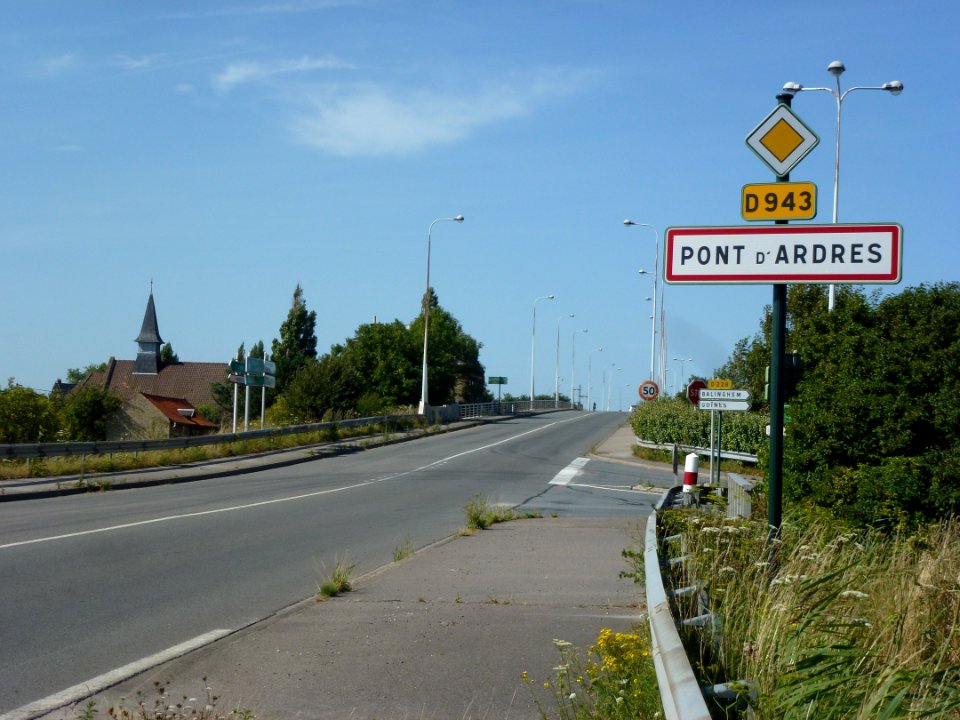 Ardres (Pas-de-Calais) city limit sign Pont d'Ardres (02)