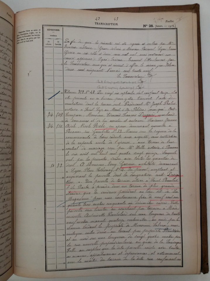 Archives départementales du Rhône - Cote 4Q6-1485 - Actes de vente Dugourd - Garnier et Dugourd Bachelard, page 1