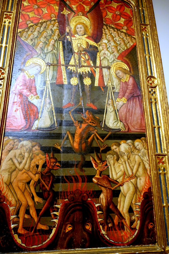 Archangel Michael, by the Villaroya Master, Spanish, Aragon, late 1400s, tempera on wooden panel, view 1 - Princeton University Art Museum - DSC06888
