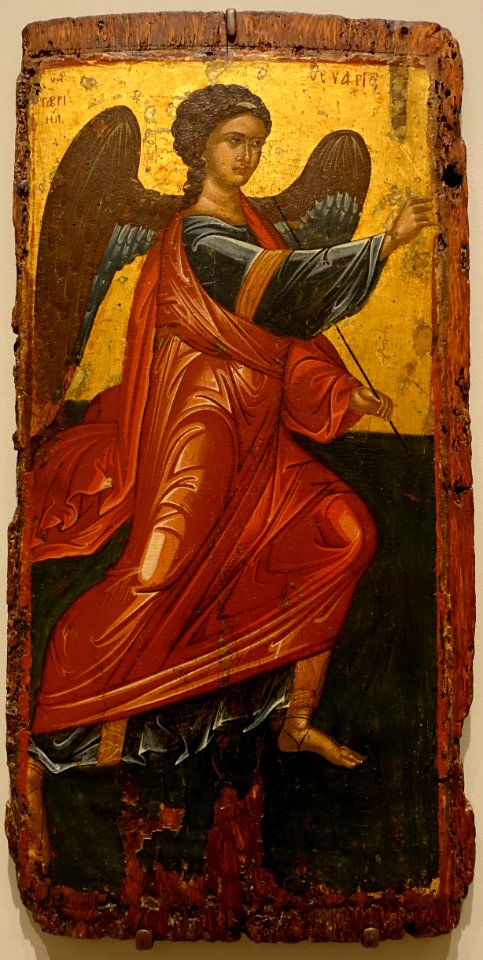 Archangel Gabriel from a King's Door with the Annunciation, Greek, Late Byzantine, 1450-1500, tempera and gold leaf on wood panel - Princeton University Art Museum - DSC06704