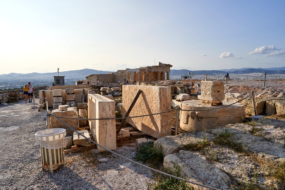 Architectural elements from the restoration of the Parthenon on September 20, 2020