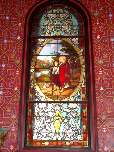Arbonne (Pyr-Atl., Fr) stained glass window with angel