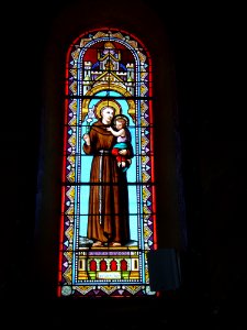 Arbonne (Pyr-Atl., Fr) Stained glass window of Saint Anthony of Padua