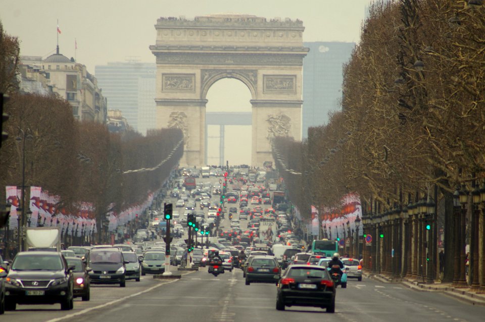 Arc de Triomphe from the Champs-Élysées, Paris 10 March 2012