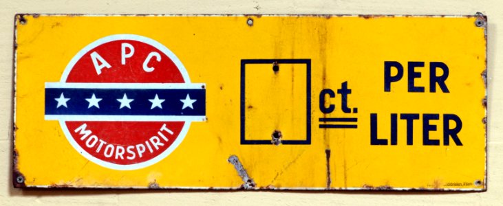 APC Motorspirit, Enamel advert sign at the den hartog ford museum pic-019