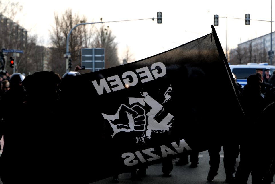 Antifascist protest in front of pro fascist protest Dresden 2020-02-15 14