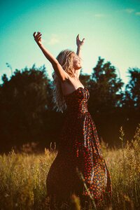 Hands up blonde nature