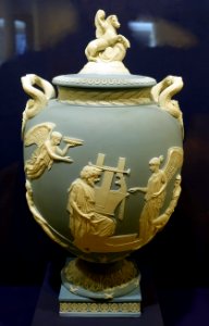 Apotheosis of Homer vase, John Flaxman designer, Josiah Wedgwood Factory, Staffordshire, England, designed c. 1785, made c. 1870, jasperware - Dallas Museum of Art - DSC05154